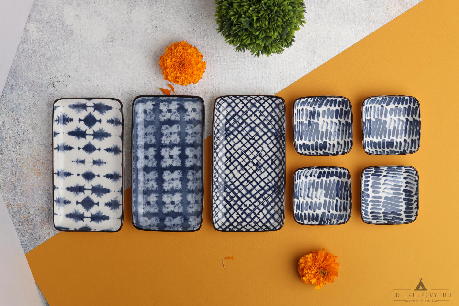 Sushi Set Rectangular Side Plate, Square Dipping Dish Set of 7