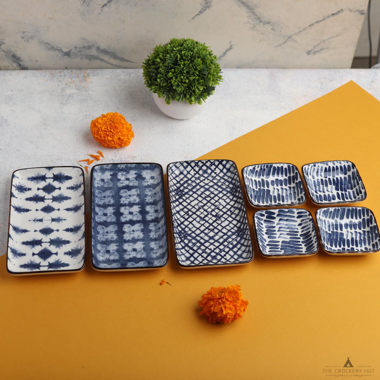 Sushi Set Rectangular Side Plate, Square Dipping Dish Set of 7