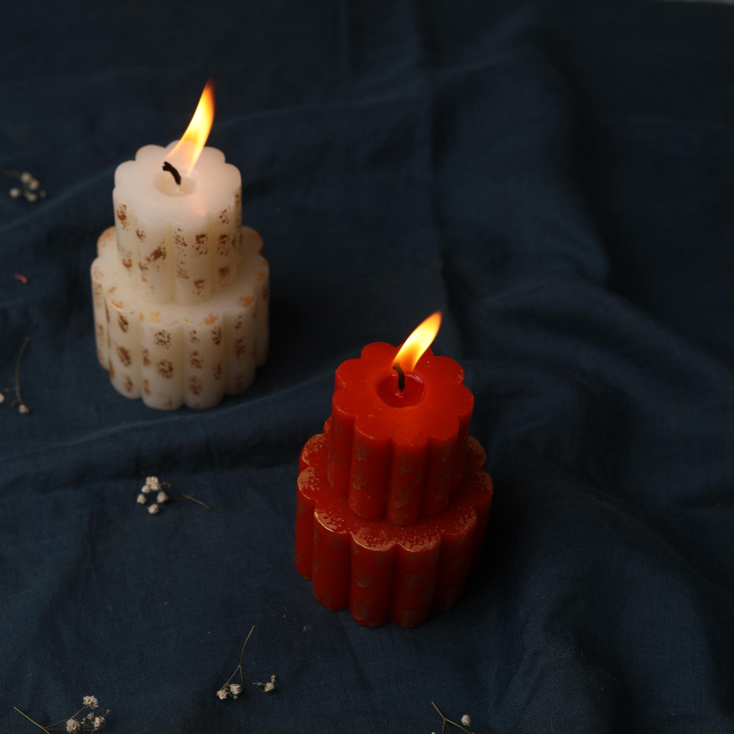 Stacked Gold Painted Block Candle - Off White