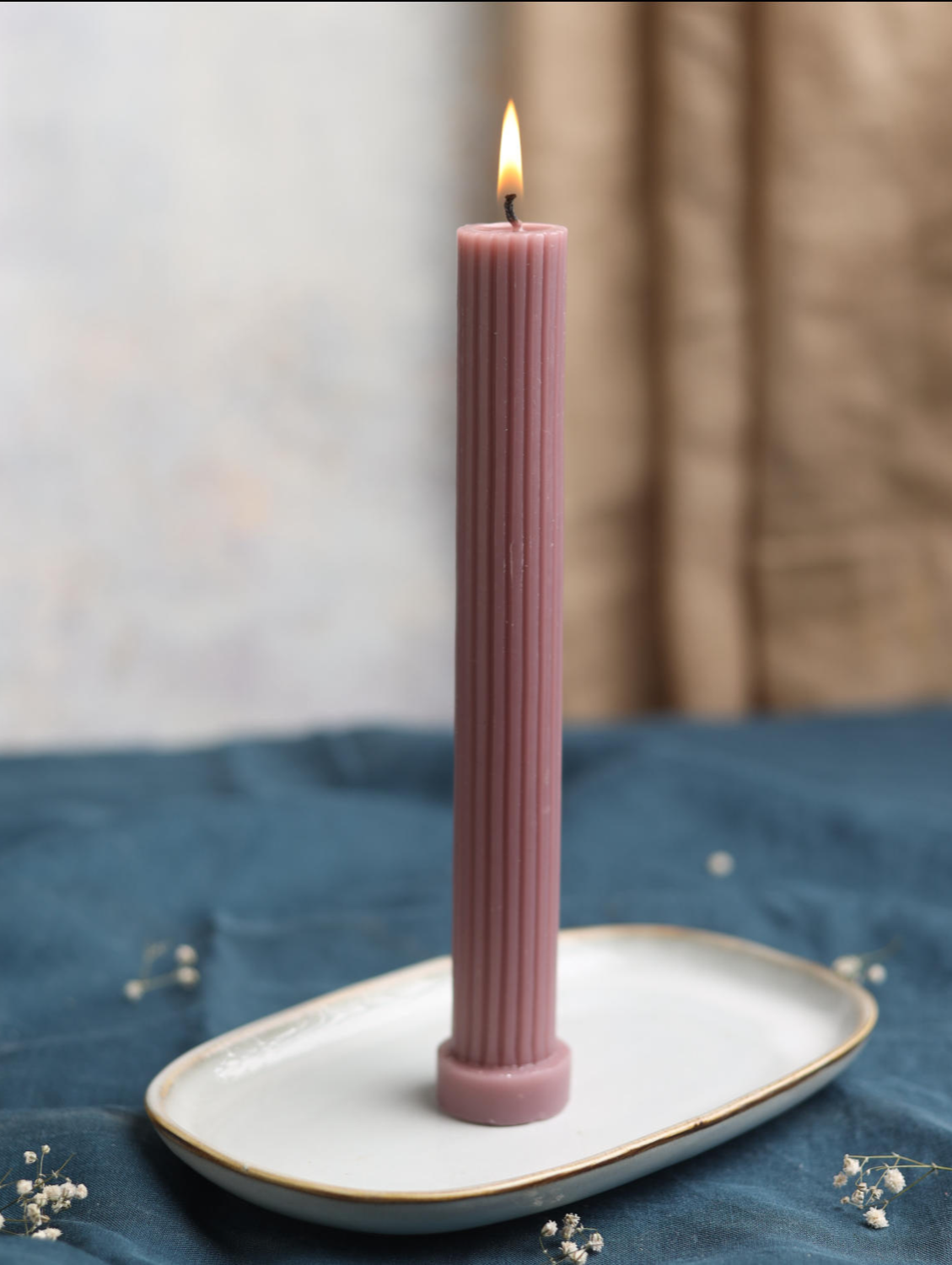 RIdged Pillar Candlesticks - Lilac