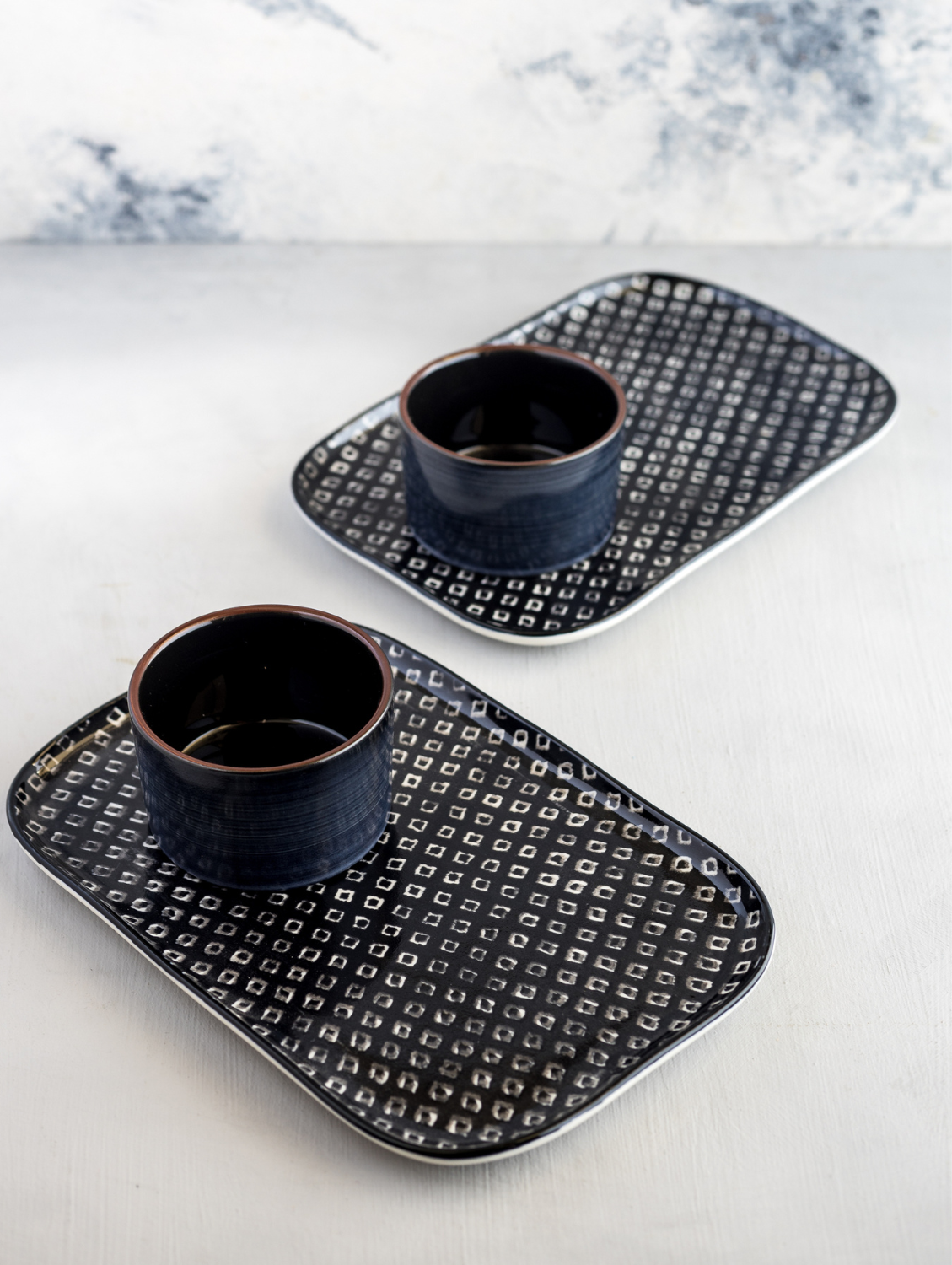 Chip & Dip Set Rectangular Plate-Medium,Cylindrical bowl Set of 2