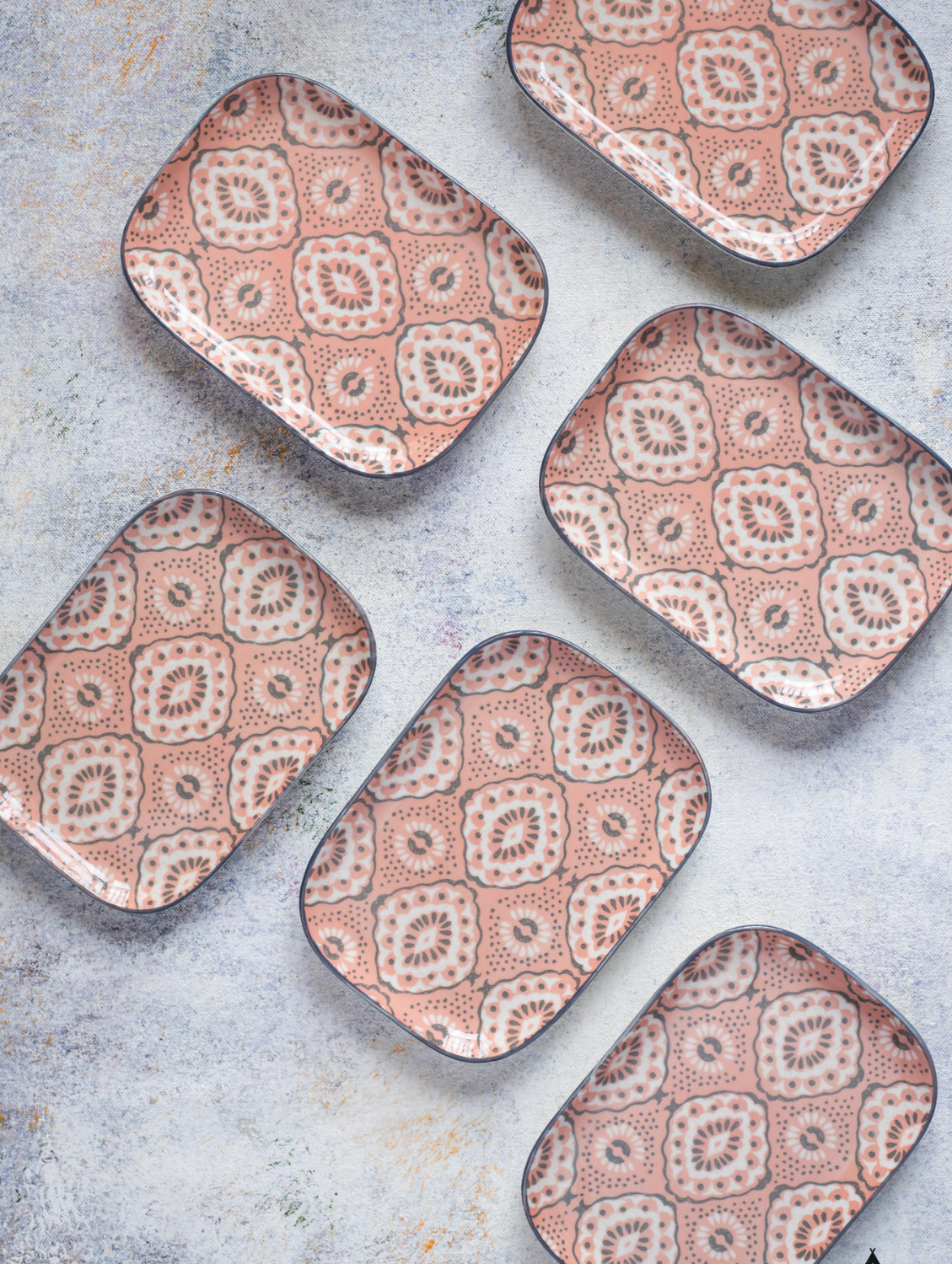 Blush Pink Set Tea cup, Small rectangular plate Set of 6
