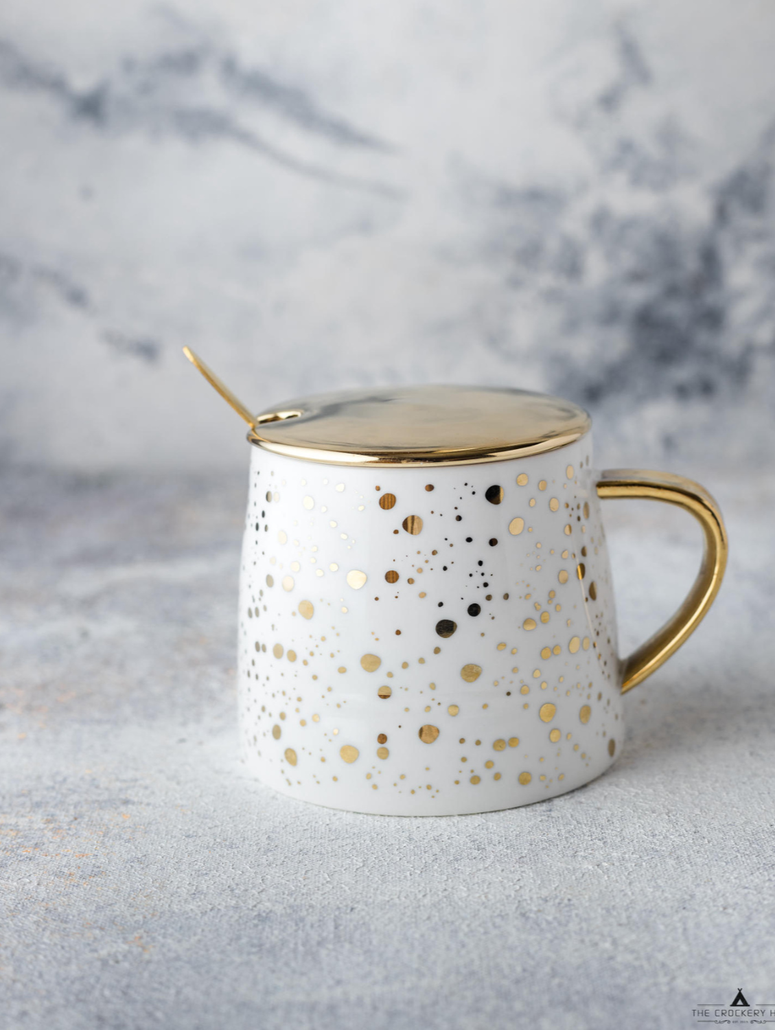 Spark Joy Mug – Gold Edition Coffee Cup,Lid ,Spoon 250 Ml - The Crockery Hut