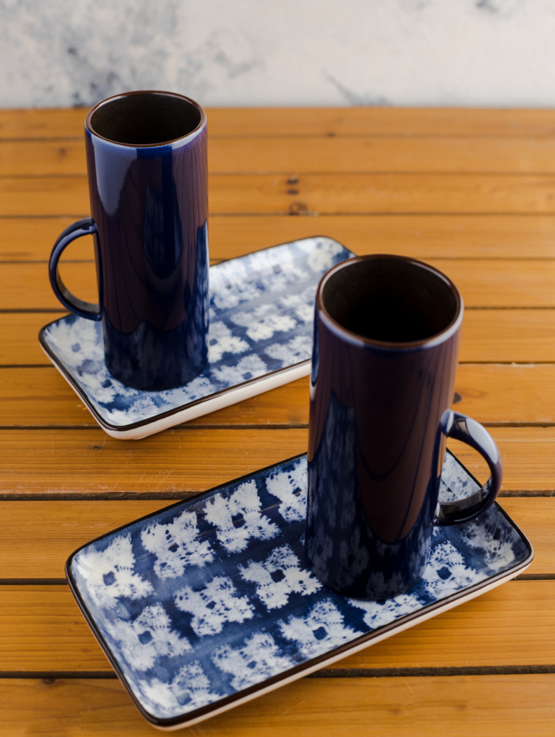 HERCULESE Rect Side Plate 8″ With BLUE GLAZE Tall Mug Set Of 2)