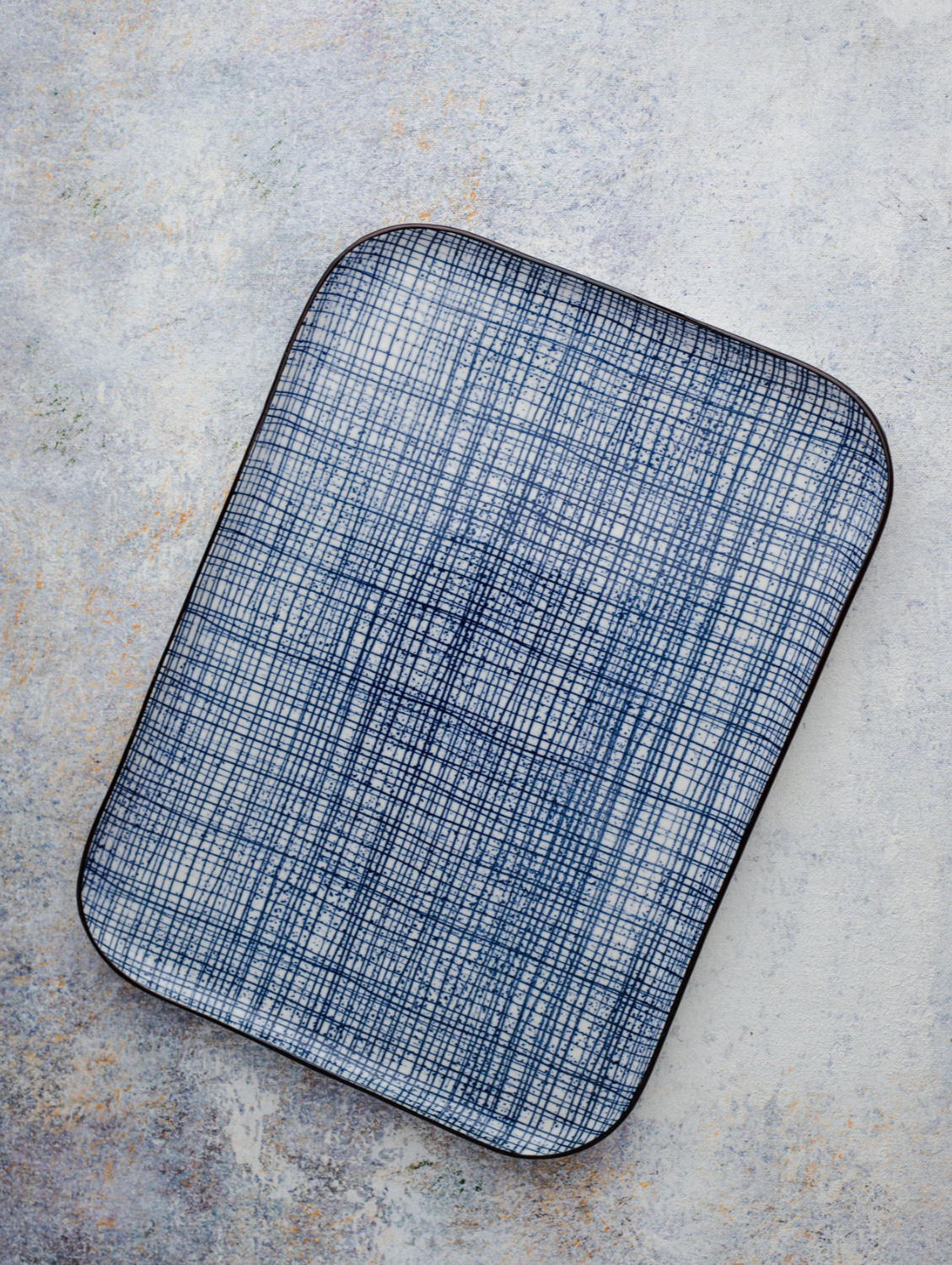 HIGH STREET CHECKERED BLUE Large Rectangular Plate 12″