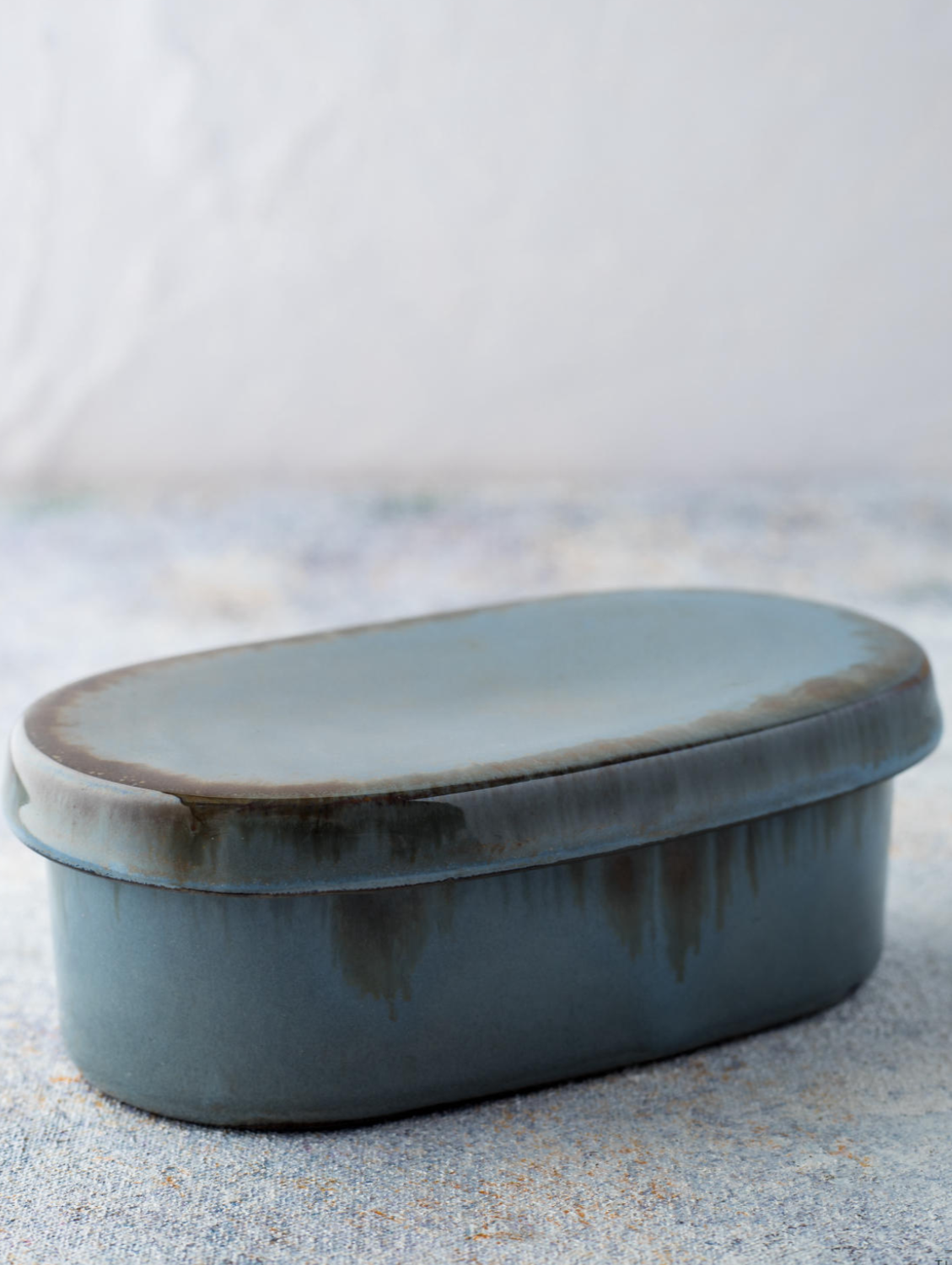 Misty Grey Oval Butter Box