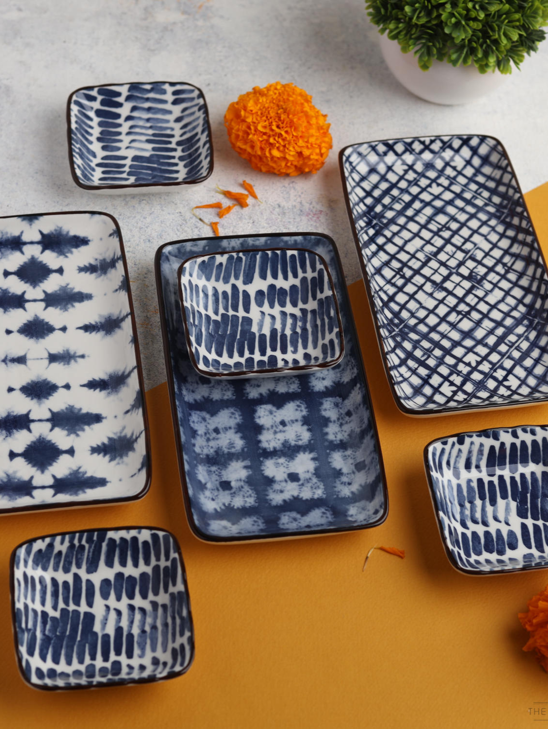 Sushi Set Rectangular Side Plate, Square Dipping Dish Set of 7