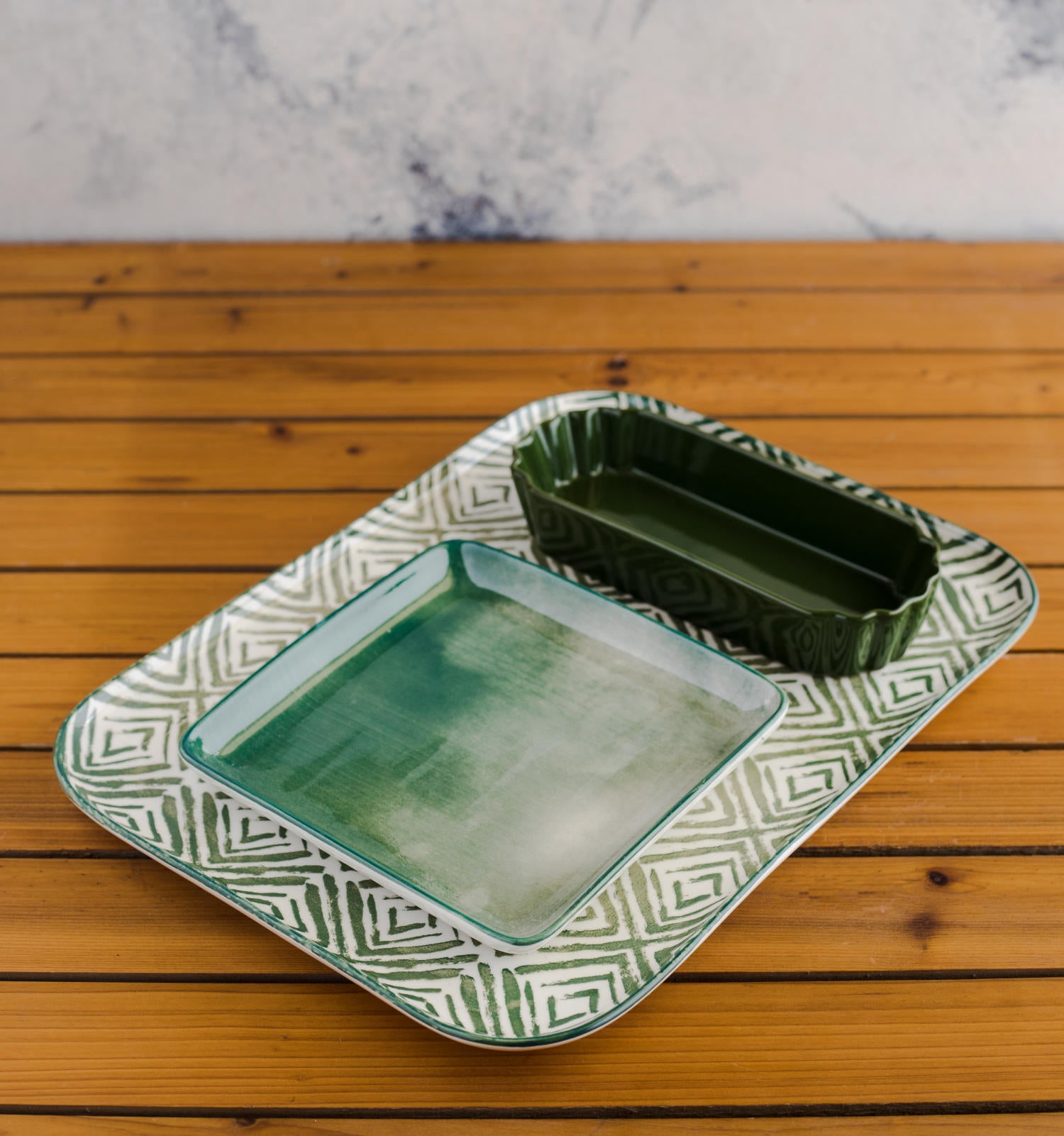 Navajo Green Rectangular Plate- Large 12"