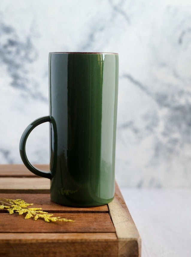 Set of Two Tall Green Glaze Mugs