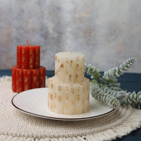 Stacked Gold Painted Block Candle - Off White