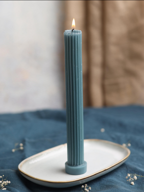 Ridged Pillar Candlesticks – Dusty Blue