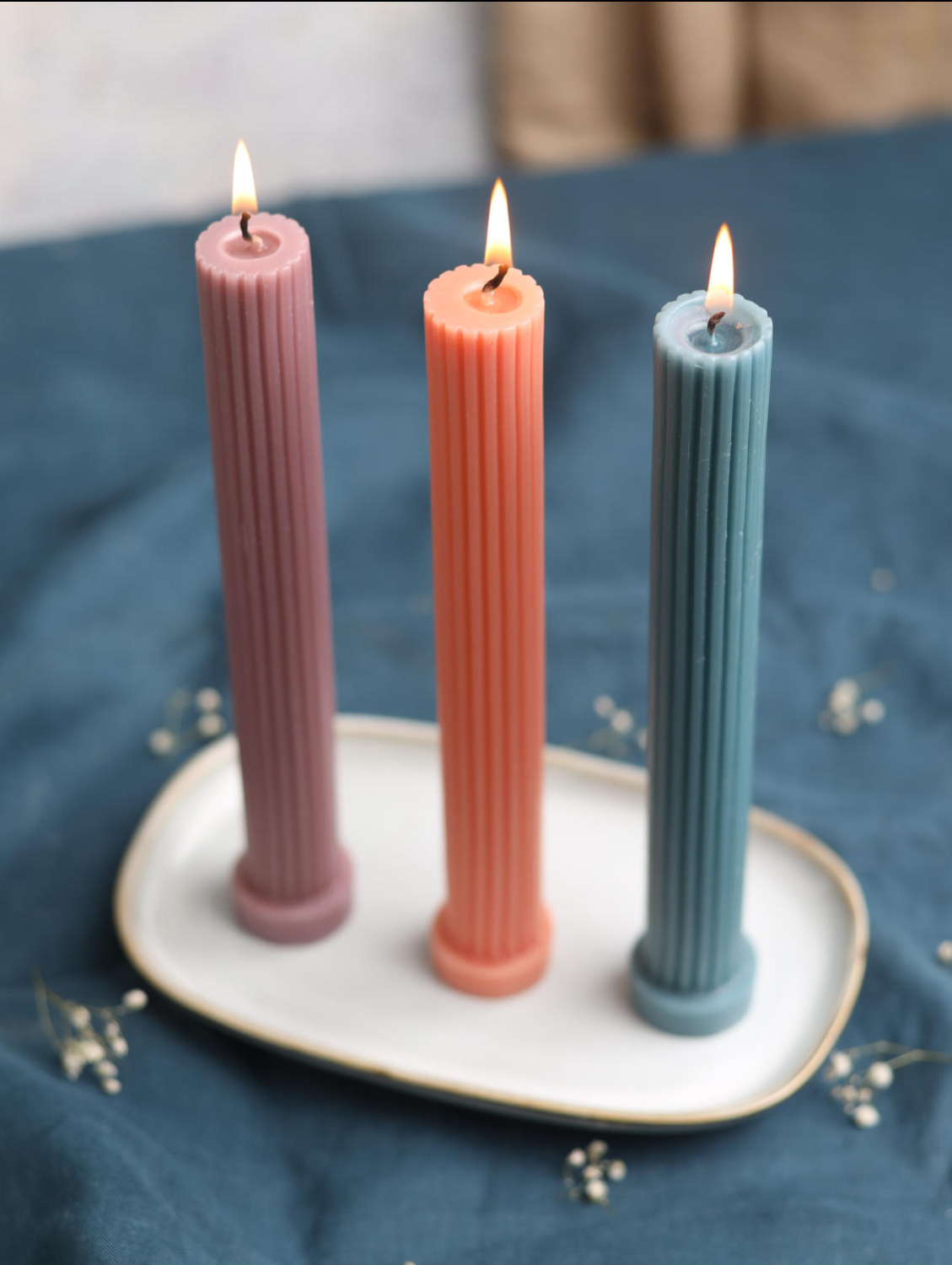 Ridged Pillar Candlesticks – Taupe
