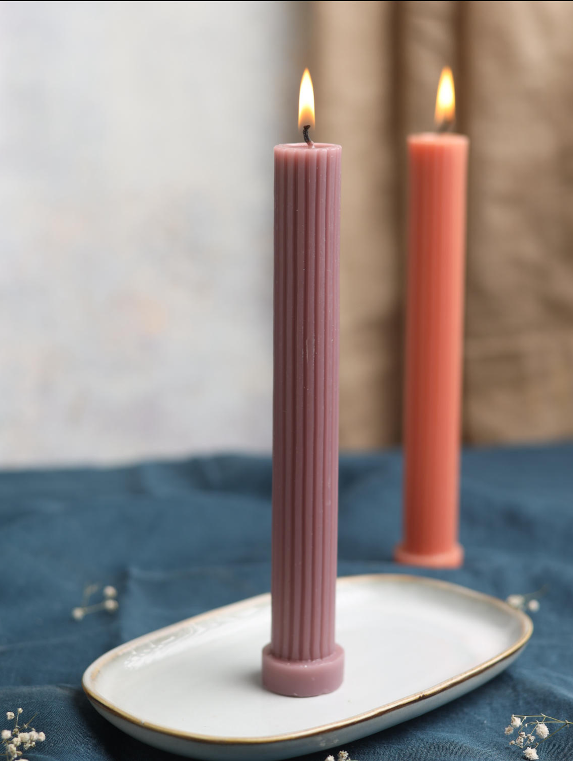 RIdged Pillar Candlesticks - Lilac