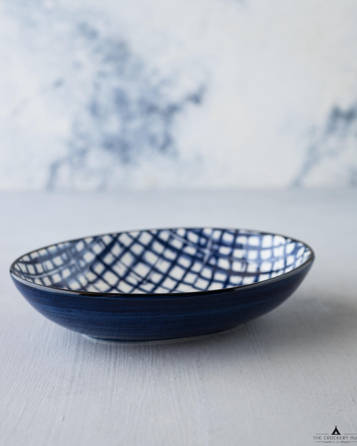 BLUE PLAID OVAL CHAAT BOWL 6"