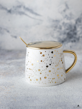 GOLD POLKA Dot Cup With Lid And Spoon