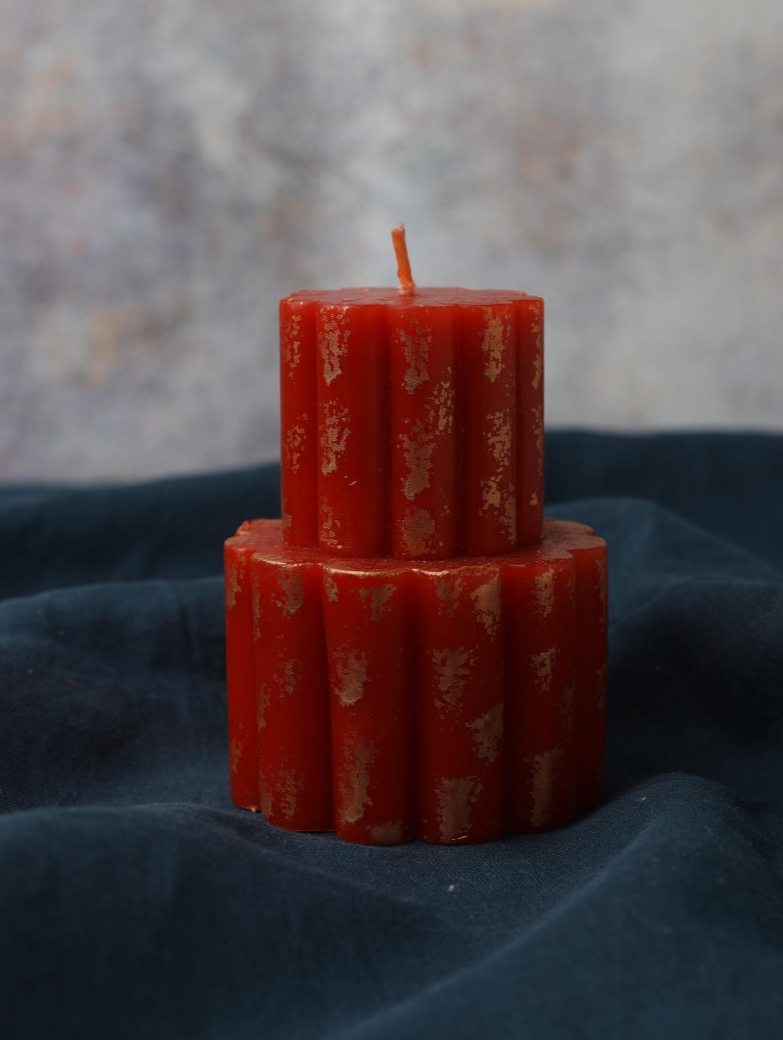 Stacked Gold Painted Block Candle - Burnt Orange